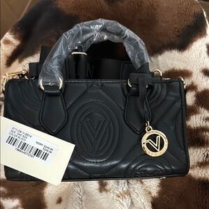 Valentino Orlandi Black and Gold Mini Bag with Textured Leather